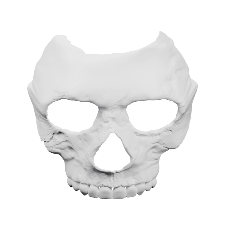 Симметричный череп с отверстиями для глаз и носа, зубы и костяные детали