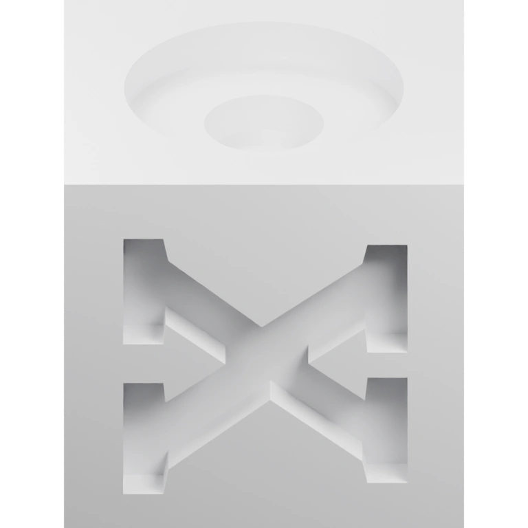 Сложная форма с отверстиями и вырезами, выполненная в стиле абстракции