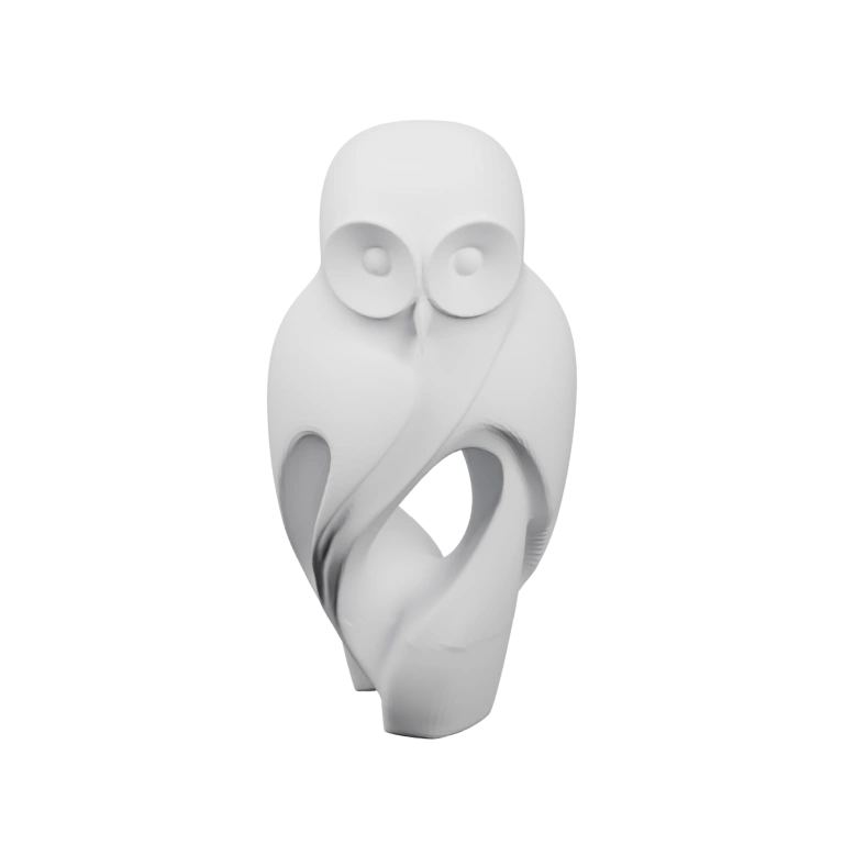 Стилизованная сова с круглыми глазами и изогнутыми линиями на теле