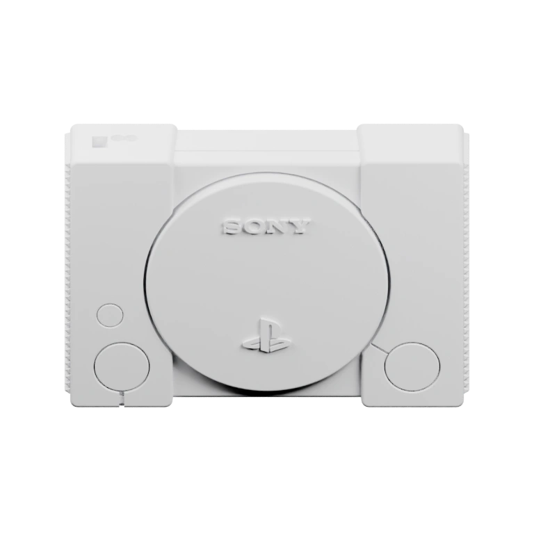 Круглый корпус с логотипом и кнопками, с открытым задним отсеком