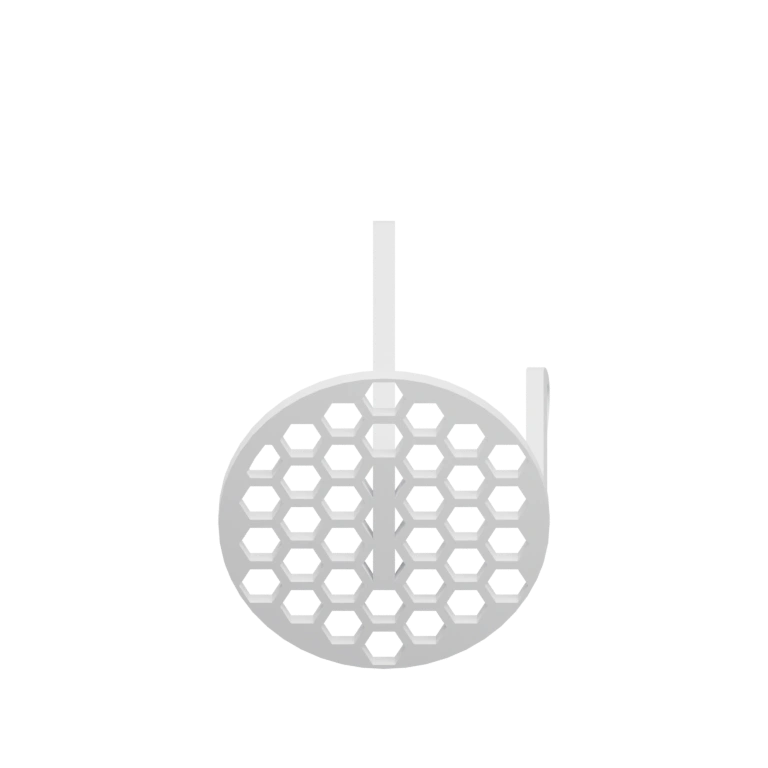 Имеет две горизонтальные планки и круглые решётчатые элементы