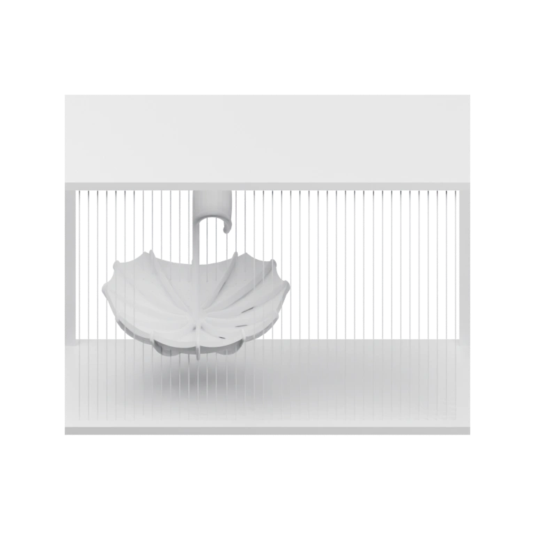 Утка в открытой раковине, смотрит вверх, стоит на подставке