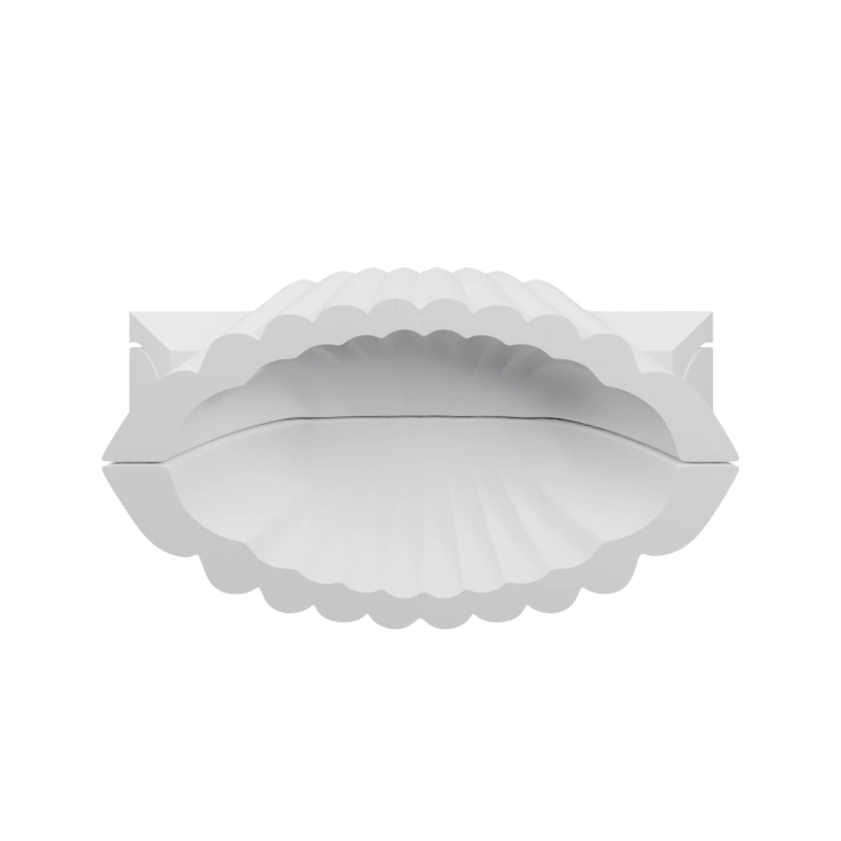 Форма напоминает раковину, с внутренними ребрами и защёлками