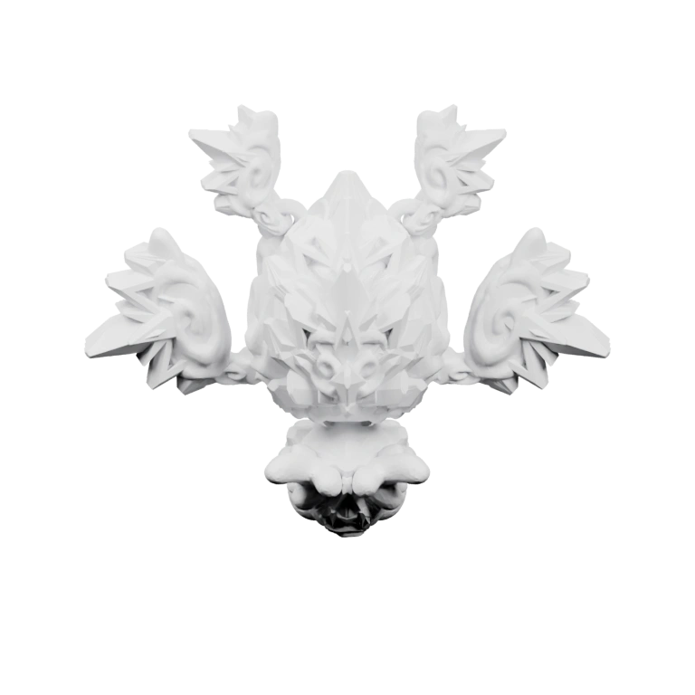 Симметричный узор с ветвями и листьями, напоминающий снеговую фигуру