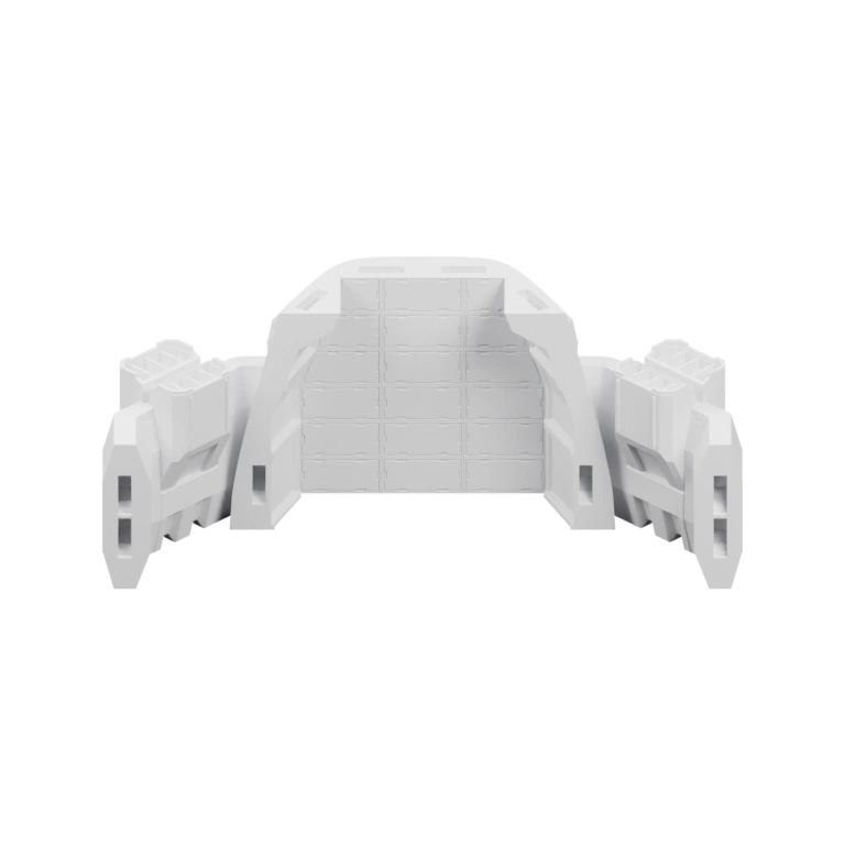 Архитектурный элемент с выступами и отверстиями, напоминающий защитный модуль