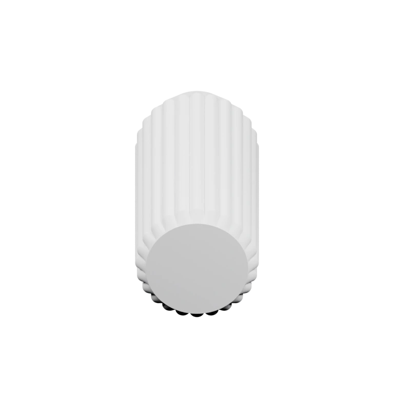 Узкий цилиндр с вертикальными полосами, с отверстием внизу и плоской крышкой