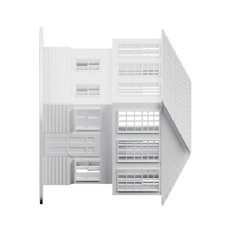 Узкий домик с двускатной крышей и окнами