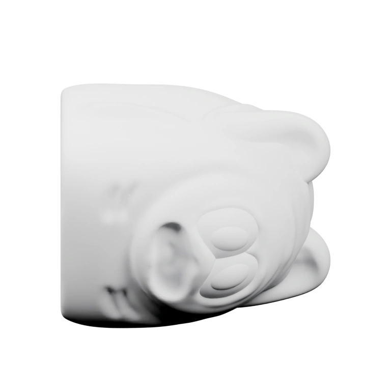 Удлинённое тело с ушками и хвостом, с круглыми глазами и ртом