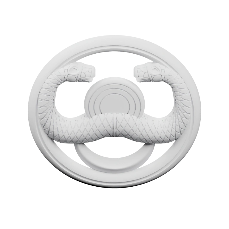 Круглый элемент с витой фигурой внутри, с отверстиями и рельефом