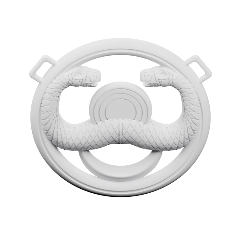 Круглый объект с внутренними вырезами и текстурой, напоминающей змею