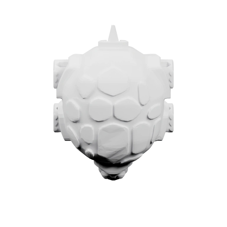 Голова с текстурой и выступами, симметричные детали, заостренные элементы