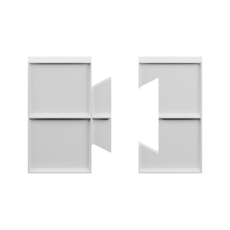 Имеет вырезы и защёлки для крепления и размещения элементов