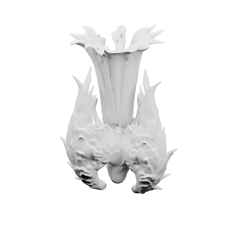 Антропоморфная фигура с расправленными крыльями на круглой подставке