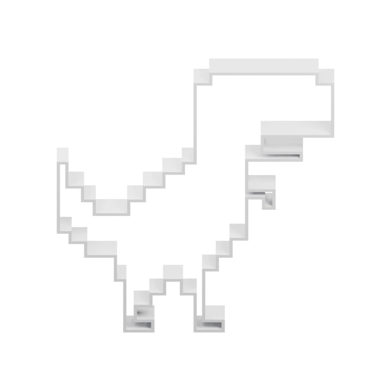 Пиксельный динозавр в разных позах, с характерным хвостом и шеей