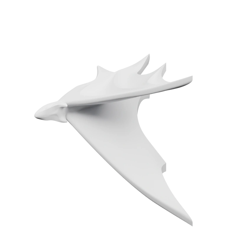 Форма напоминает морскую рыбу с широким телом и вытянутыми плавниками