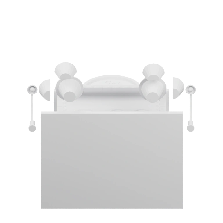 Имеет две части, одна круглая, другая прямоугольная