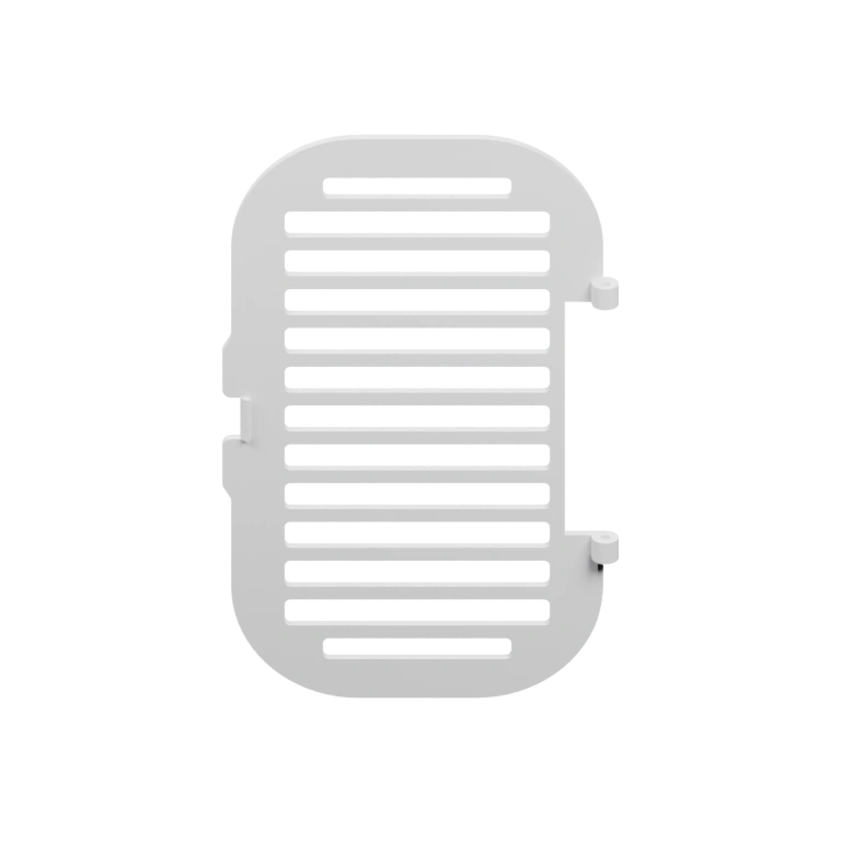 Имеет две части с вырезами и выступами для фиксации