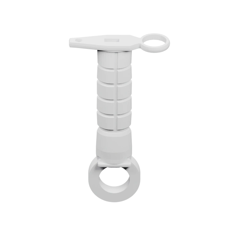 Имеет острую форму, рифленую поверхность и выступающую часть