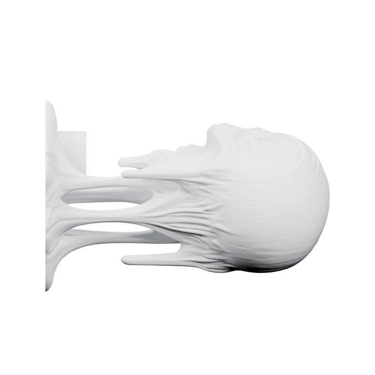 Крылья расправлены, голова повернута, стоящая на подставке