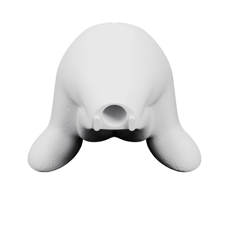 Изогнутая форма с подлокотниками и сиденьем, напоминает фрукт