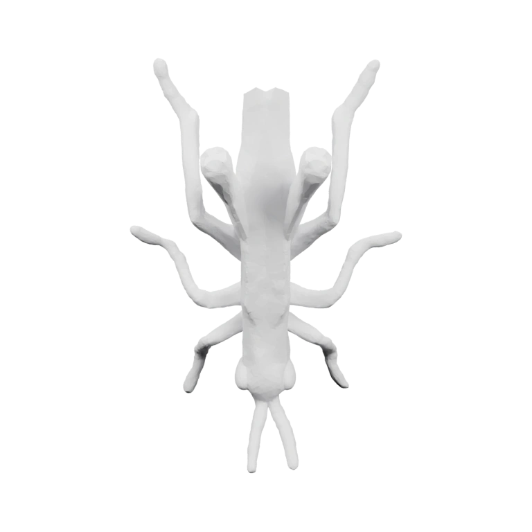 Двухрогий дракон с крыльями стоит на камне, смотрит вперёд и вверх