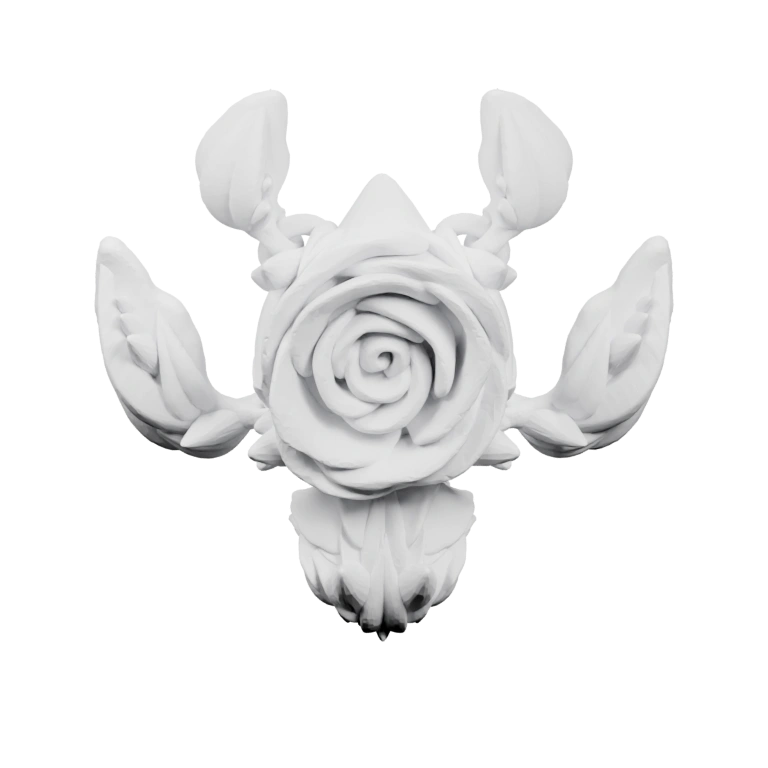 Узор из розы и рогов, симметричный дизайн, украшенный листьями