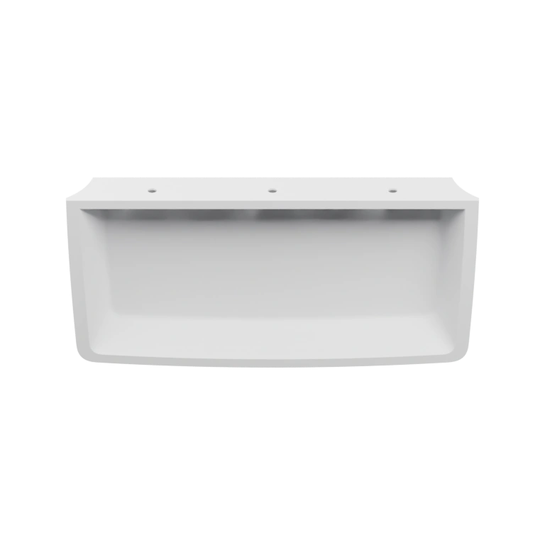 Имеет изогнутую форму с выемкой и креплением на стену