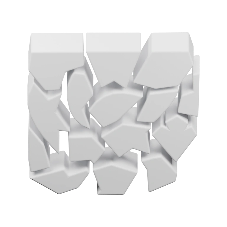 Сложная структура из фрагментов, напоминающих кости, с геометрическими формами
