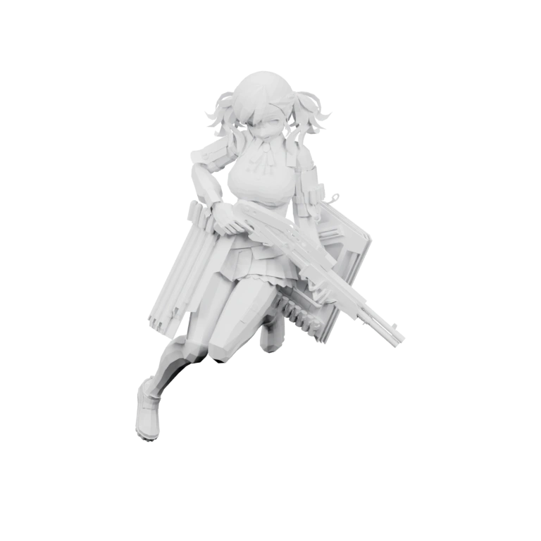 Девушка в боевой позе с оружием и щитом