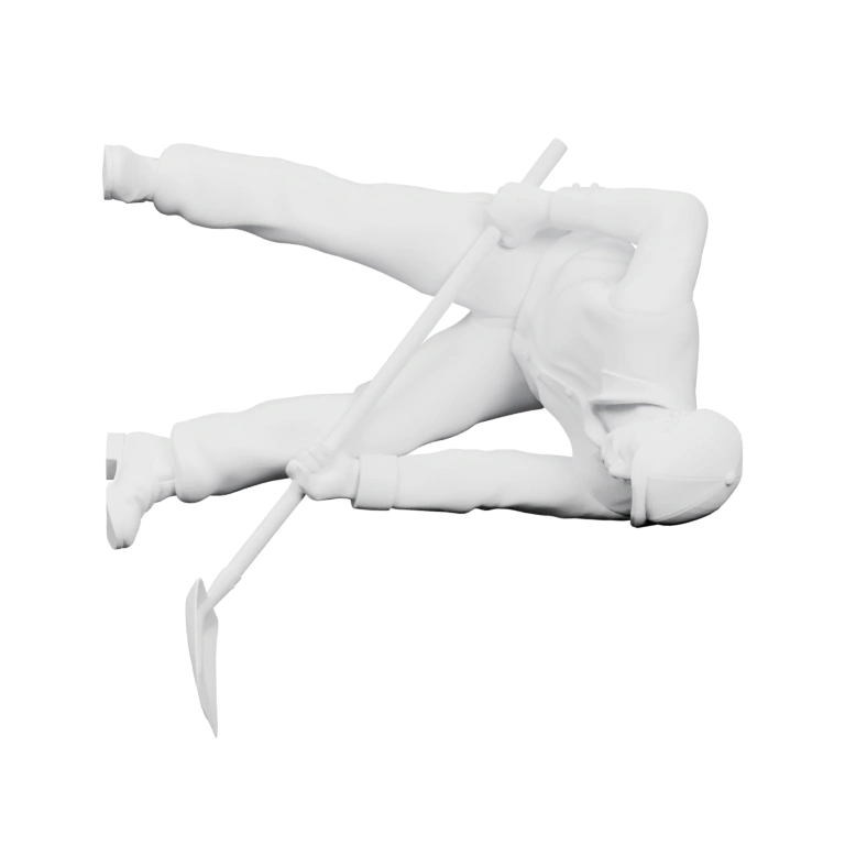 Человек в кепке и костюме с лопатой