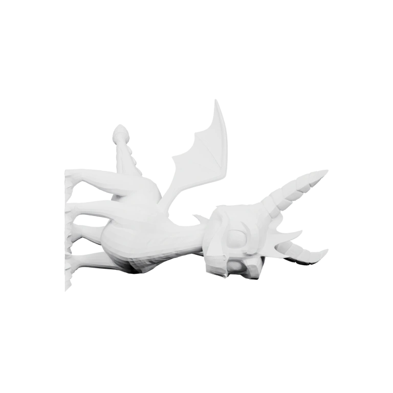 Двухрогий существ с крыльями и длинным хвостом, стоящий на четырех ногах