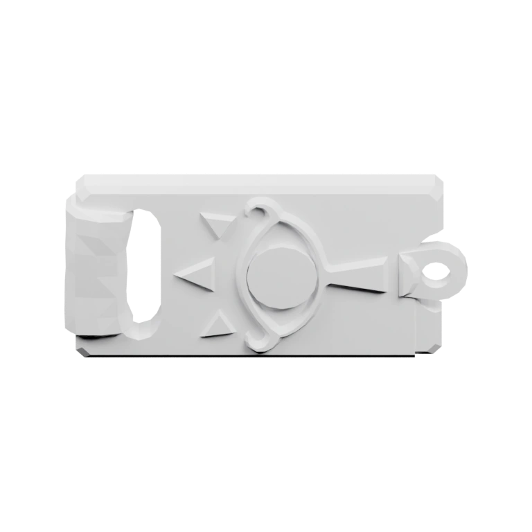 Узкая плоская деталь с вырезами и рельефными знаками