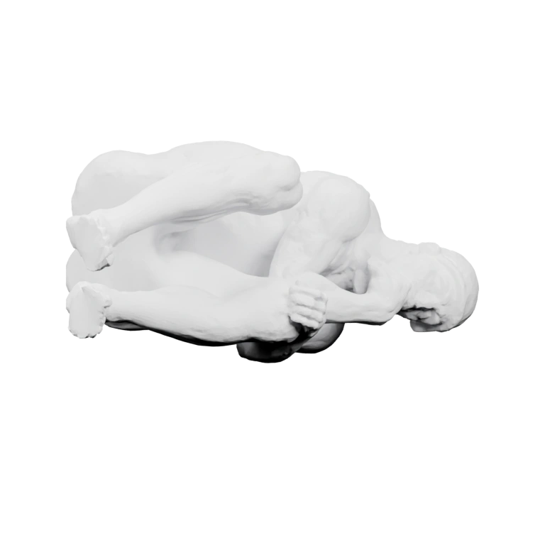 Сидящий человек в задумчивой позе, с руками на лице и ногами согнутыми