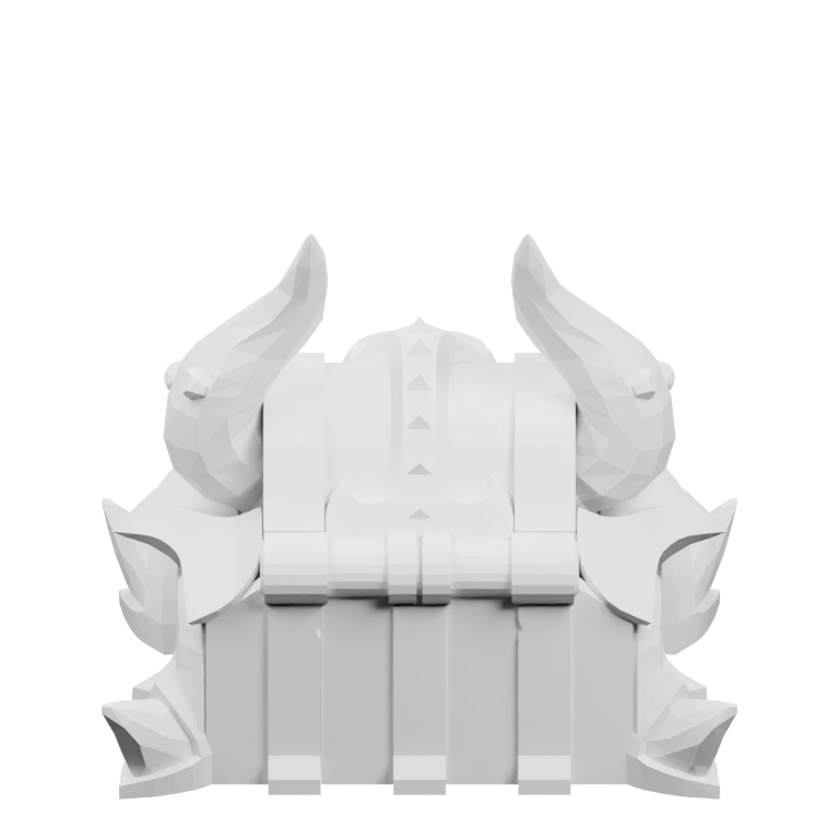 Сложная геометрическая форма с рогами, острыми зубами и декоративными элементами