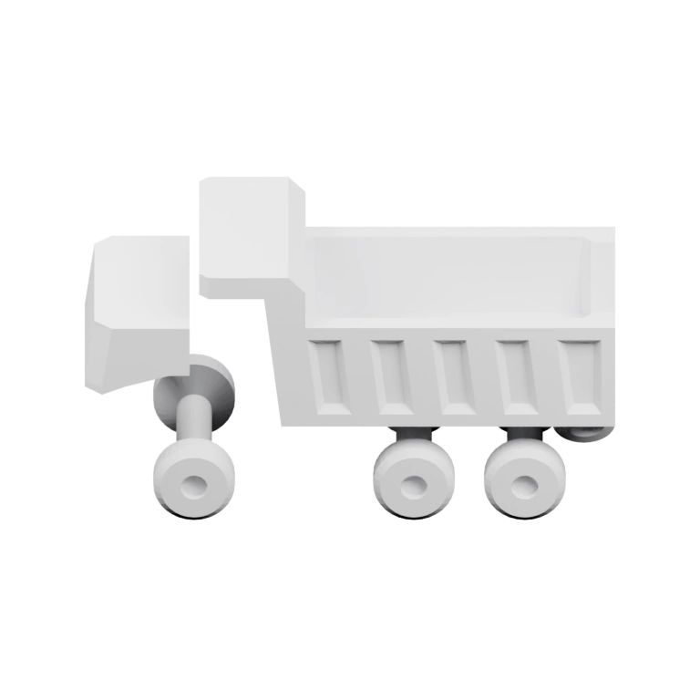 Имеет кузов с решеткой, четыре колеса и крепежные элементы