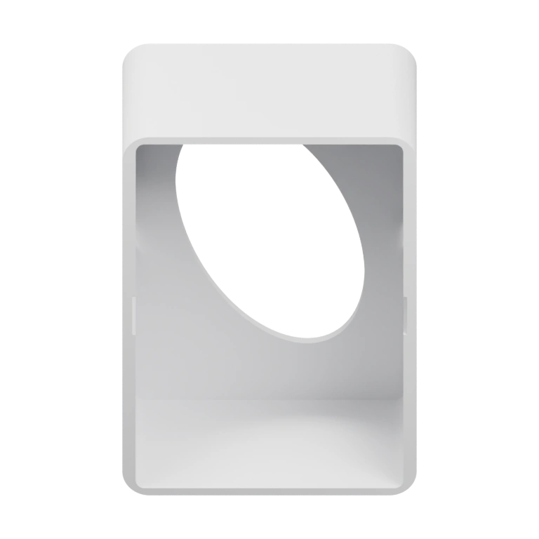 Имеет верхнюю часть с отверстием и нижнюю с логотипом