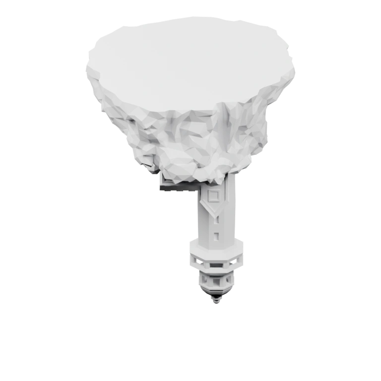 Высокий фонарь стоит на каменистом берегу с небольшим домиком