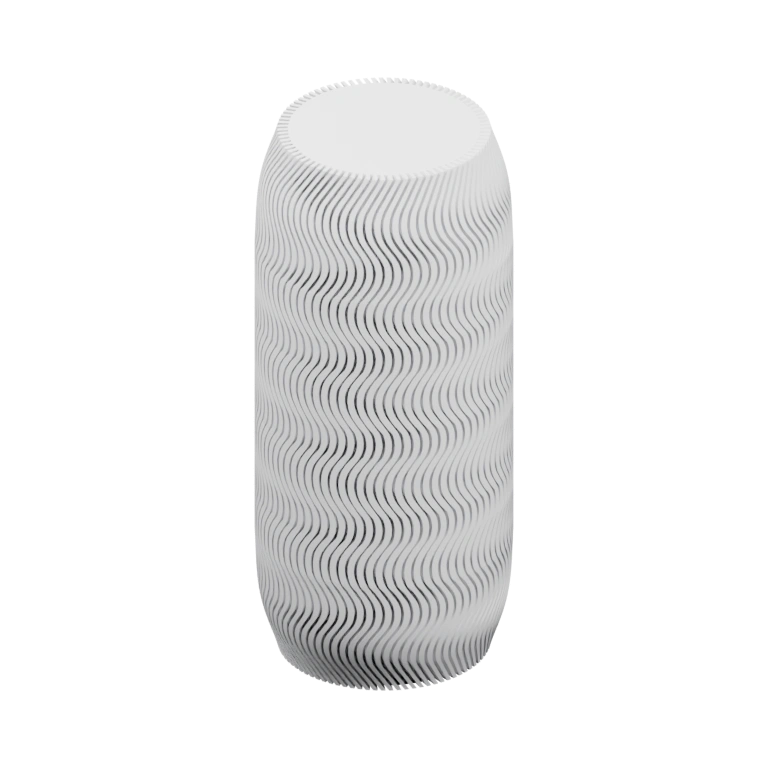 Имеет волнистую поверхность, симметричный дизайн, верхняя часть плоская